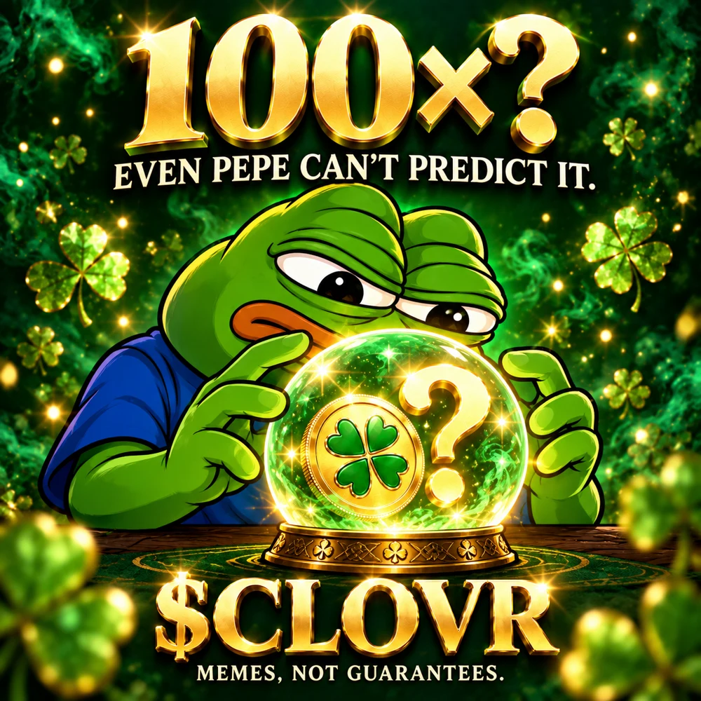 Pepe inspecting a crystal ball: 100×? Even Pepe can’t predict it. Memes, not guarantees.
